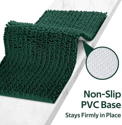 ACCUMTEK Upgrade Luxury 2 Piece Deep Green Toilet Bathroom Rug Mat 32"x20"+24"x17", Ultra Soft Thick Absorbent Bath Mats, Non Slip Chenille Toilet Mat for Bathroom, Bedroom, Kitchen, Shower, Tub