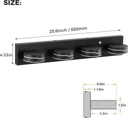 26In Motion Sensor Vanity Light, Matte Black 3CCT 4-Light Modern LED Bathroom Lighting Fixtures Over Mirror, Dimmable Rotatable Head Wall Sconce, 3000K-6000K Color Selectable