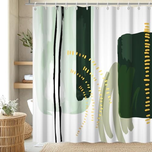Mid Century Green Shower Curtain for Bathroom 72x84 Inch