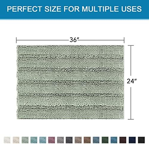 H.VERSAILTEX Bath Mats for Bathroom Non Slip Extra Thick Chenille Striped Bath Rug 24" x 36" Absorbent Non Skid Fluffy Soft Shaggy Rugs Washable Dry Fast Plush Mats for Indoor, Bath Room, Tub - Sage