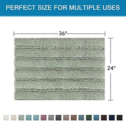 H.VERSAILTEX Bath Mats for Bathroom Non Slip Extra Thick Chenille Striped Bath Rug 24" x 36" Absorbent Non Skid Fluffy Soft Shaggy Rugs Washable Dry Fast Plush Mats for Indoor, Bath Room, Tub - Sage