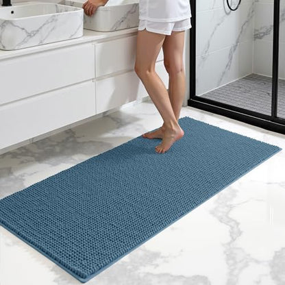 SUBRTEX Bathroom Rugs, 24" x 44" Chenille Bath Rug Soft Short Plush Bath Mat Soft Shower Mat Water Absorbent Shower Mat Quick Dry Machine Washable, Stone Blue