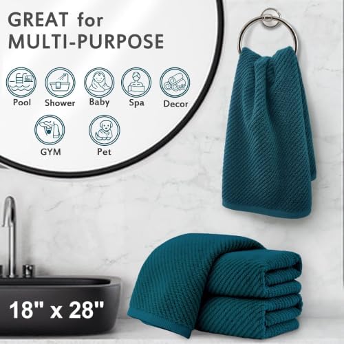 VOOVA & MOVAS Hand Towels 4PC, 100% Cotton, 18x28 in, Deep Turquoise