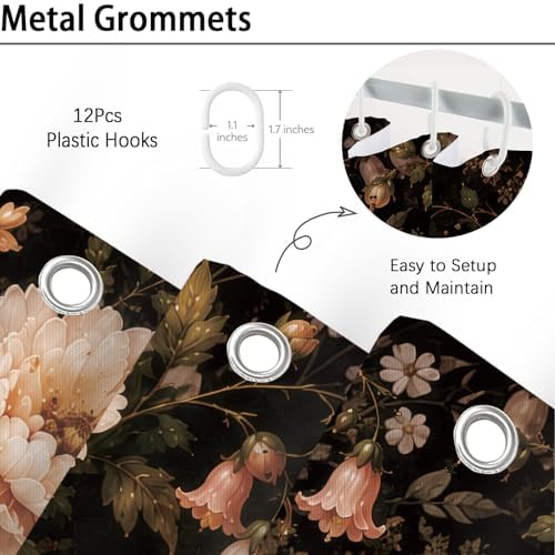 Ghost Shower Curtain 72 x 72 Inch, Waterproof Polyester Halloween Bathroom Curtain with 12 Plastic Hooks, Dark Floral Vintage Bathtub Bath Curtain for Tub Decor