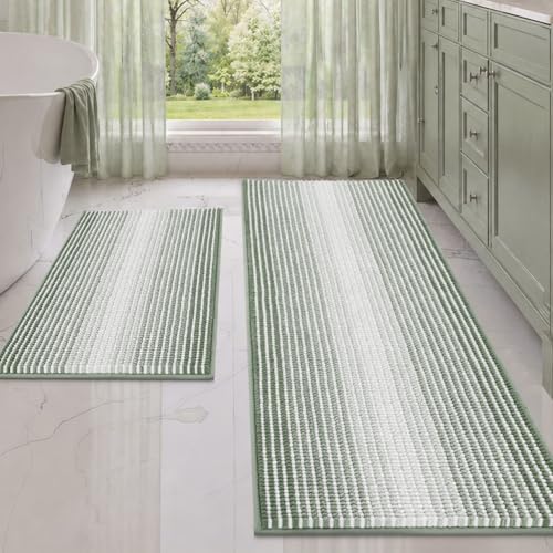 BSICPRO Bathroom Rugs Sets 2 Piece, Non Slip Bath Mats, Greyish Green