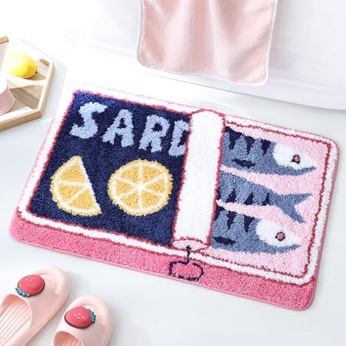 TRUEDAYS Sardine Bath Mat, Cute Bath Mat for Bathroom 20x30 Inch, Pink