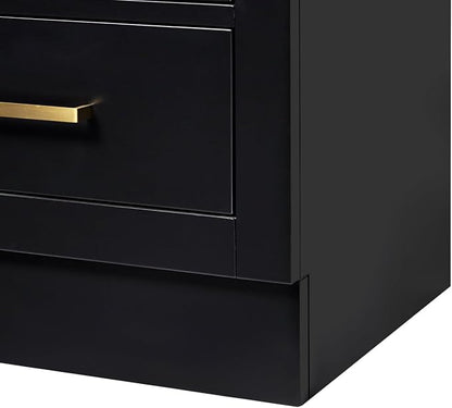 ARIEL Hepburn Bathroom Storage Cabinet - Solid Hevea Wood and Fully Assembled for Long-Lasting Durability and Sophisticated Finish, Freestanding Linen Bathroom Cabinet - 65”H x 20”W x 16”D, Black