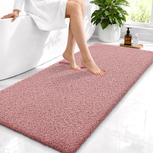 OLANLY Microfiber Bathroom Runner Rugs 47x24, Soft Bath Mat, Deep Rose