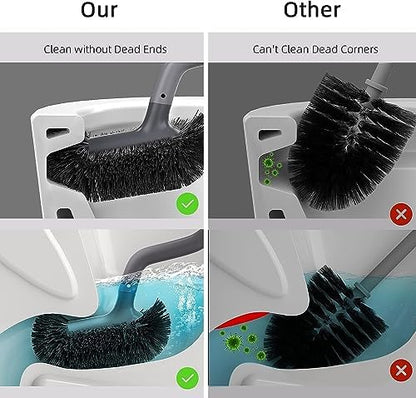 HAMITOR Toilet Bowl Brush Holder Set, Dead Corner S-Shaped Bristle Scrubber