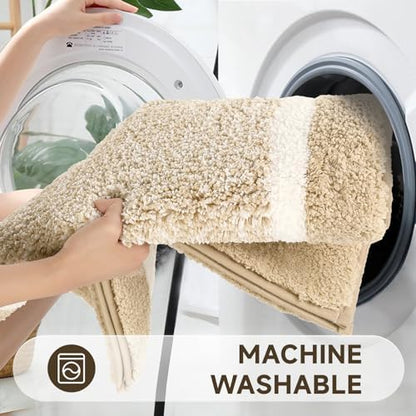 Pauwer Bathroom Rugs 3 Piece Set, Non Slip Washable Bath Mat, Beige