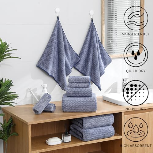 Ultra Soft Bath Towel Set,12 Piece (4 Bath Towels,4 Hand Towels,4 Washcloths) Family Bathroom Towel Set with Hanging Loops,Quick Dry Extra Absorbent Fluffy Shower Towel for Bathroom,Hotel,Spa-Navy