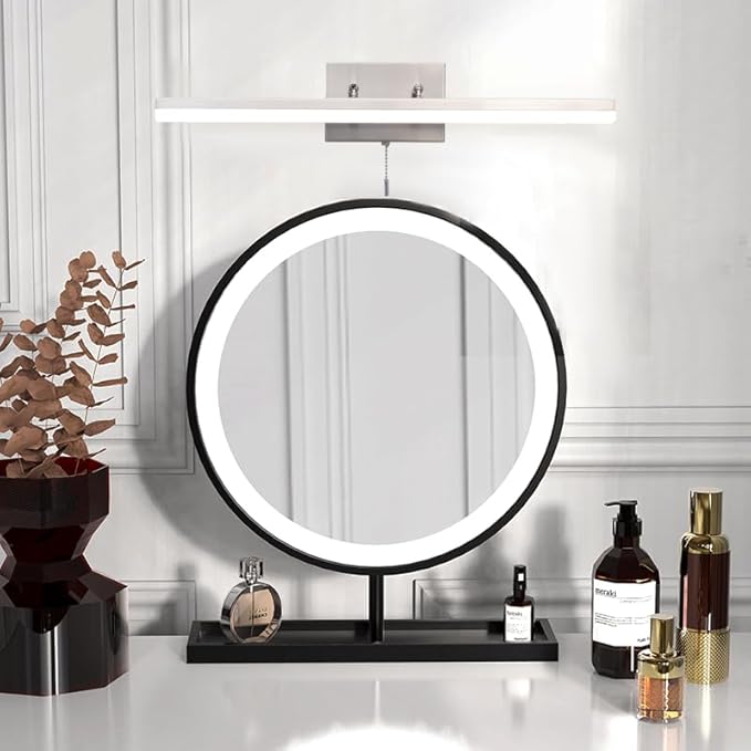COTULIN 24-Inch Modern Brushed Nickel Bathroom Light Fixture - 180° Rotatable LED Chrome Vanity Light Bar for Over-Mirror Use, 12W Bathroom Sconce Wall Lighting with Switch on/Off