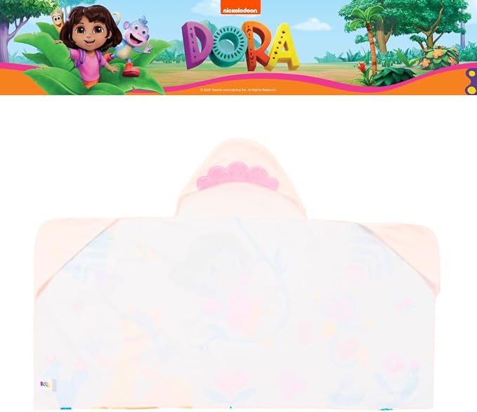 Dora The Explorer Kids Super Soft Bath/Pool/Beach Soft Cotton Terry Hooded Towel Wrap, 24 in x 50 in, (Officially Licensed Product) by Franco