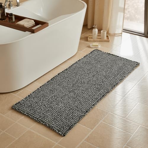 Triohero Waffle Runner Rug Bathroom, Long Boho Bath Mat 24x60 Black & White