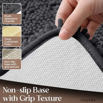 MAYSHINE Small Plush Shaggy Chenille Bath Mat 23"x14" Extra Soft, Super Absorbent, Non-Slip Bathroom Rug | Fluffy Microfiber, Area Rug Sets for Bathroom Floor, Kitchen, Living Room |Charcoal Gray