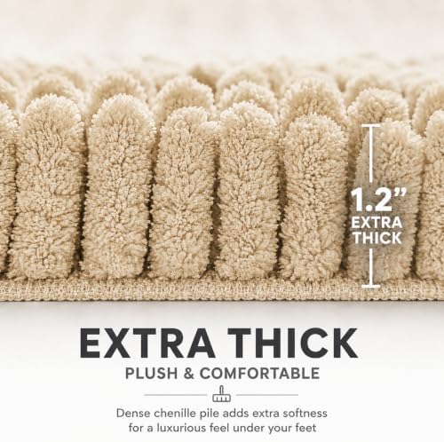 Bathroom Rugs Sets 2 Piece,Super Absorbent Soft,Thick,Machine Washable Chenille Bath Mat,Non Slip Toilet Floor Rug,Bath Mats for Bathroom,20x32 Plus 20x20 U Shape,Beige
