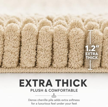 Bathroom Rugs Sets 2 Piece,Super Absorbent Soft,Thick,Machine Washable Chenille Bath Mat,Non Slip Toilet Floor Rug,Bath Mats for Bathroom,20x32 Plus 20x20 U Shape,Beige