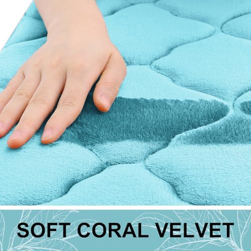 OLANLY Memory Foam Toilet Rugs U-Shaped 24x20, Soft Bath Mat, Sky Blue