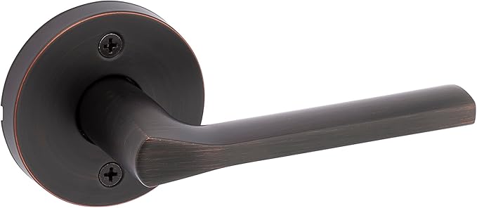 Kwikset Lisbon Dummy Door Handle, Round Single Sided Lever for Closets, French Double Doors, and Pantry, Venetian Bronze Non-Turning Reversible Interior Push/Pull Lever, with Microban Protection
