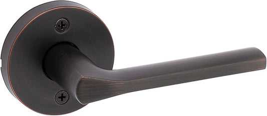 Kwikset Lisbon Dummy Door Handle, Round Single Sided Lever for Closets, French Double Doors, and Pantry, Venetian Bronze Non-Turning Reversible Interior Push/Pull Lever, with Microban Protection