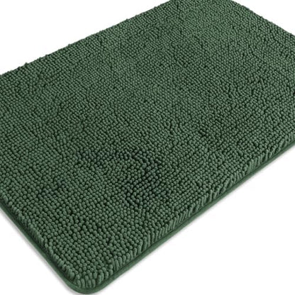 Hunter Green Bathroom Rugs – Absorbent and Washable Bath Mat, Non-Slip, Thick Soft Chenille Bath Rugs for Bathroom Floor, Shower, Sink - 24" x 36"