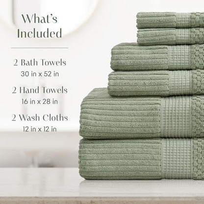 Springtree Home 100% Cotton Bath Towel Set | 6-Piece Set | Textured | Green
