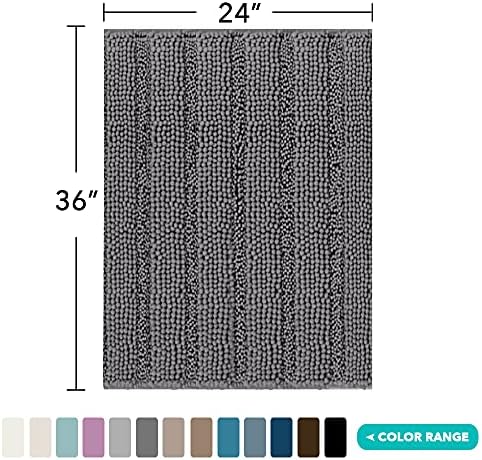 Turquoize Bathroom Rug 24"x36", Soft Absorbent Chenille Bath Rug, Gray