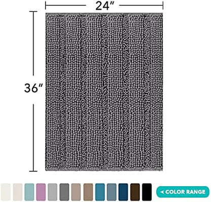 Turquoize Bathroom Rug 24"x36", Soft Absorbent Chenille Bath Rug, Gray