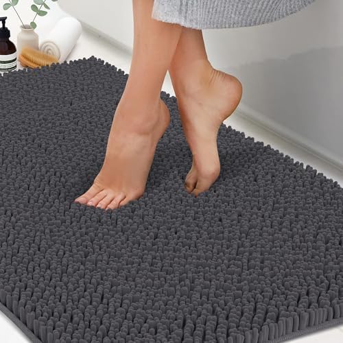 ITSOFT Plush Bathroom Rug 47"x21", Absorbent Machine Washable Non Slip Chenille Bath Mats, Quick Dry Bathmat, Bath Rugs for Bath, Shower, Bedroom, Door Mat, Charcoal Gray