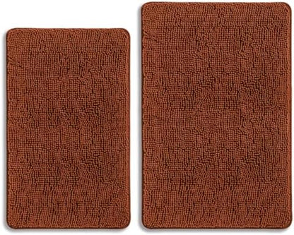 Rust Bathroom Rugs Sets 2 Piece – Absorbent and Washable Bath Mat, Non-Slip, Thick Soft Chenille Bath Rugs for Bathroom Floor, Shower, Sink - 20" x 32"+24" x 36"
