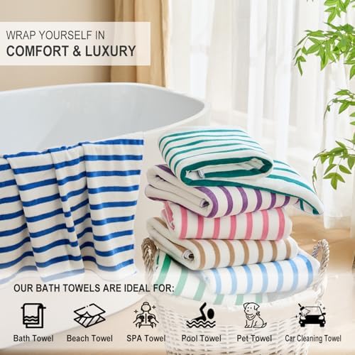 JML Microfiber Beach Towels, 6 Pack, 27" x 55", Cabana Stripe Purple