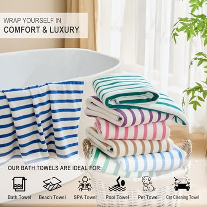 JML Microfiber Beach Towels, 4 Pack, 27" x 55", Cabana Stripe Green