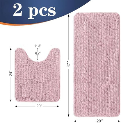 OLANLY Chenille Bathroom Rugs Mats Set 2 Piece, 47"x20"+24"x20", Dusty Rose