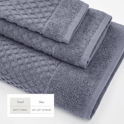 Great Bay Home Bath Towels - 100% Cotton 4 Pack 54x27 Bath Towel Set - Absorbent, Durable, Quick-Dry Towels for Bathroom (Chambray Blue)