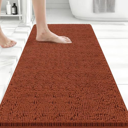 Bcoimo Bath Rug Mat,44x24 Extra Soft Burnt Orange Long Bathroom Runner Rug