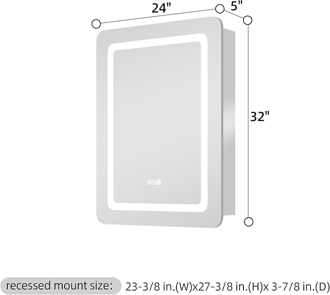 24"x32" LED Bathroom Mirror Cabinet with Lights, Wall Mounted or Recessed Medicine Cabinet, Dimmable Front & Anti-Fog, Adjustable Shelves, Modern Aluminum Storage Cabinet (24X32 in|1 Door)