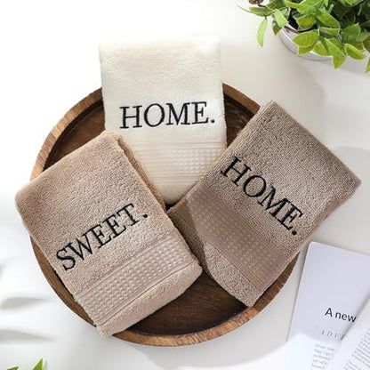 FuWeave 3 Pcs Brown Decorative Hand Towel for Bathroom Boho Home Sweet Home