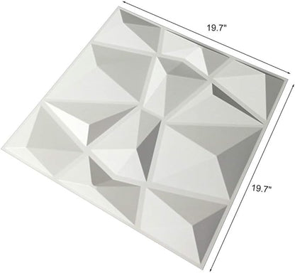 Art3d 12 Pack 3D Diamond Design Wall Panels 19.7"x19.7" PVC Panel for Interior Wall Decor Living Room, Office, TV Background, Snow White