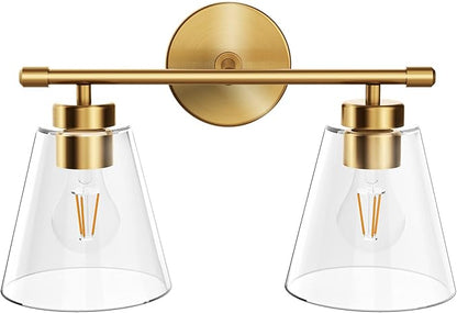 Hamilyeah Bathroom Vanity Light Fixtures Over Mirror, 2 Light Wall Light Fixture with Clear Glass Shade, Gold Sconces Wall Lighting for Bathroom, Kitchen, Living Room