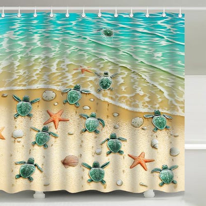 Sea Turtles Tropical Beach Shower Curtain with Hooks 72 x 72 Inches