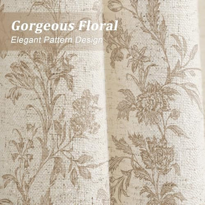 Beige Floral Shower Curtain,Vintage Linen Cottagecore Shower Curtains for Bathroom, 72" W x 72" L