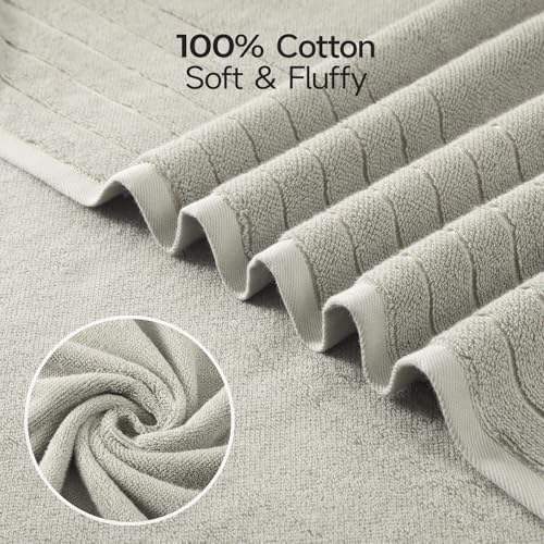 REDKISS Luxury Bath Towels Set of 4, 35x70 in, Highly Absorbent & Quick Dry, Super Soft Extra Large Premium Thick Cotton Light Gray Bath Sheets for Shower, Hotel, Bathroom, Spa