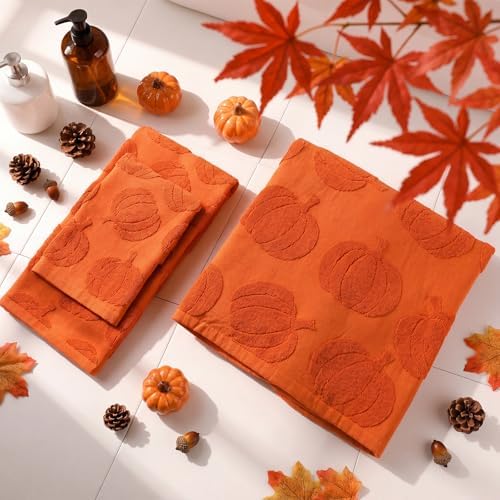 Hahafelt Decorative Bathroom Towel Set,Orange,Pumpkin