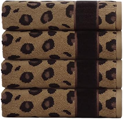 COTTON CRAFT Hand Towels - Set of 4 Pure Cotton Animal Print Safari Towels