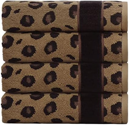 COTTON CRAFT Hand Towels - Set of 4 Pure Cotton Animal Print Safari Towels