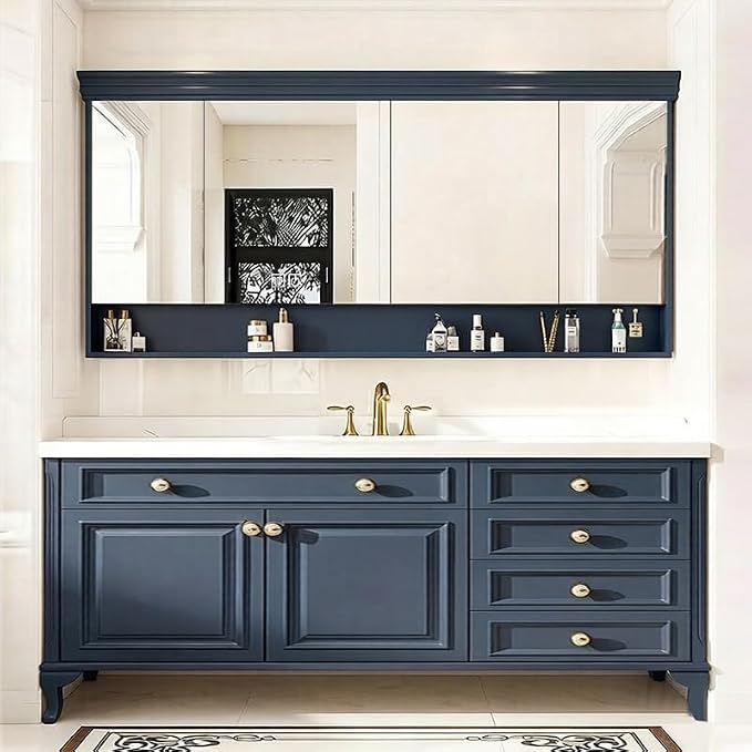 48-92IN Single/Double Sink Bathroom Vanity, Defogging Smart Mirror, Modern American Free Standing Vanity with Bathroom Cabinet