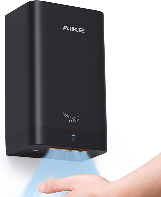 AIKE Compact Hand Dryer for Bathroom, ABS Polycarbonate 110V Black,AK2822 | High Speed Slim Blade Hand Dryer,Plug-in Easy Install and Compact Design,Smart Warm for Home Bathroom,No Paper Waste and Cost