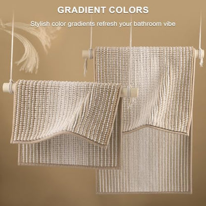 BSICPRO Bathroom Rugs Sets 2 Piece, Non Slip Boho Bath Mats, Beige