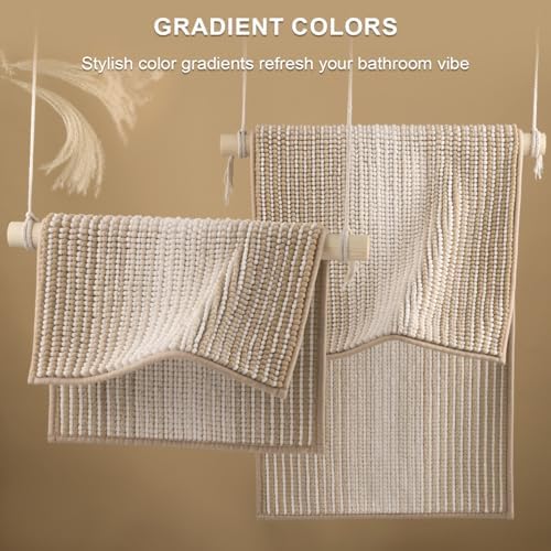 BSICPRO Bathroom Rugs Sets 2 Piece, Non Slip Boho Bath Mats, Beige