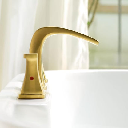 Waterfall 2 Handle Widespread Roman Tub Faucet Brushed Gold | 3 Hole Deck Mount Bathtub Filler with Valve & Supply Lines